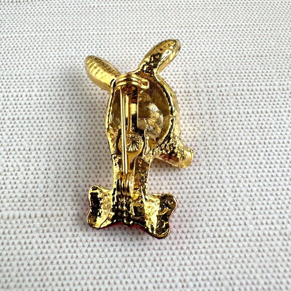 Rudolph The Reindeer Gold-Tone Brooch With Red Bow Tie & Green Rhinestone Eye - Picture 5 of 5